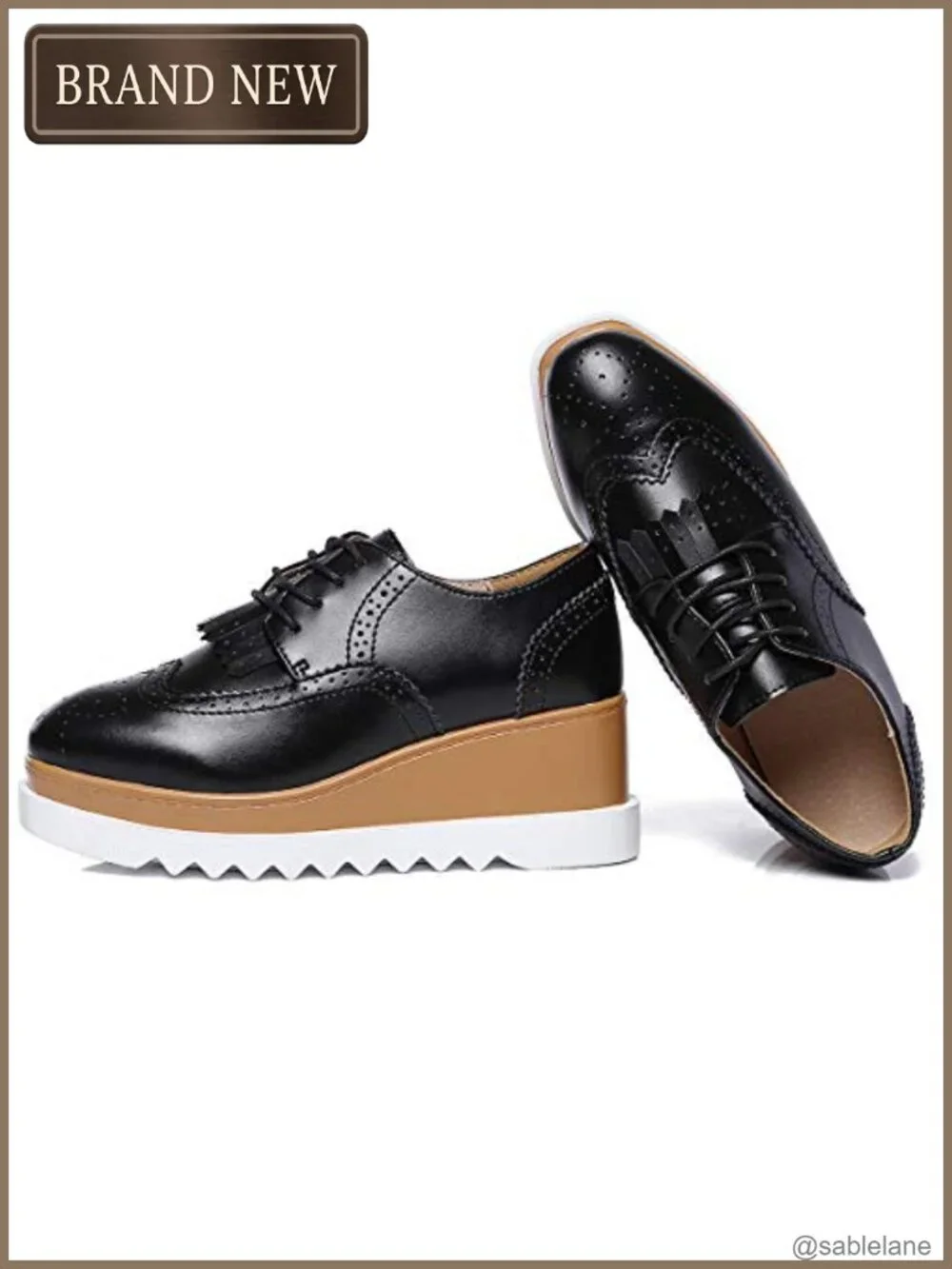 Women's Fashion Oxford Shoes Lace-up Platform Wedge Tassel Square-Toe